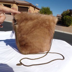 LG real WHISKEY MINK cross body evening bag handbag purse, beige, handmade